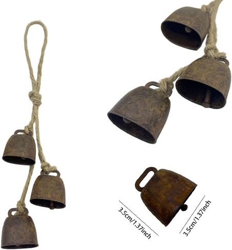 2pc Rustic Charm Bell - Handmade Hemp Rope Wind Chimes Hanging Decoration, Distressed Finish Cow Bell with Jute Hanging Rope, Perfect for Front Door, Outdoor, Window, and Home Decor, in Saudi Arabia