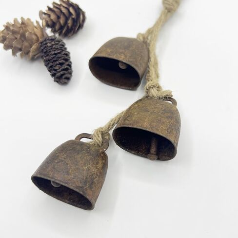 2pc Rustic Charm Bell - Handmade Hemp Rope Wind Chimes Hanging Decoration, Distressed Finish Cow Bell with Jute Hanging Rope, Perfect for Front Door, Outdoor, Window, and Home Decor, in Saudi Arabia