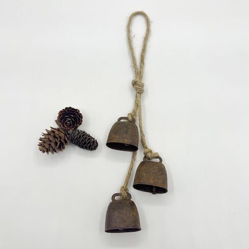 2pc Rustic Charm Bell - Handmade Hemp Rope Wind Chimes Hanging Decoration, Distressed Finish Cow Bell with Jute Hanging Rope, Perfect for Front Door, Outdoor, Window, and Home Decor, in Saudi Arabia