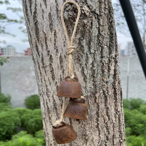 2pc Rustic Charm Bell - Handmade Hemp Rope Wind Chimes Hanging Decoration, Distressed Finish Cow Bell with Jute Hanging Rope, Perfect for Front Door, Outdoor, Window, and Home Decor, in Saudi Arabia