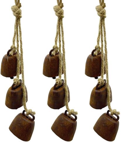 2pc Rustic Charm Bell - Handmade Hemp Rope Wind Chimes Hanging Decoration, Distressed Finish Cow Bell with Jute Hanging Rope, Perfect for Front Door, Outdoor, Window, and Home Decor, in Saudi Arabia