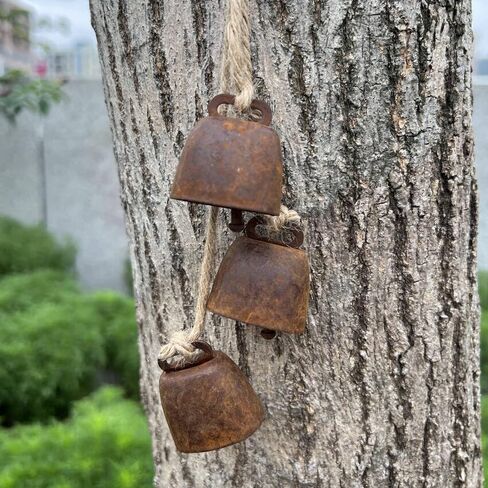 2pc Rustic Charm Bell - Handmade Hemp Rope Wind Chimes Hanging Decoration, Distressed Finish Cow Bell with Jute Hanging Rope, Perfect for Front Door, Outdoor, Window, and Home Decor, in Saudi Arabia