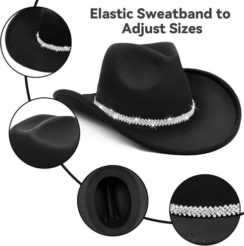 Cowboy Hat,Cowgirl Hat,Cowboy Hats for Women Men Western Cowgirl Hats White/Black in Kuwait