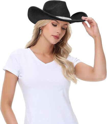 Cowboy Hat,Cowgirl Hat,Cowboy Hats for Women Men Western Cowgirl Hats White/Black in Kuwait