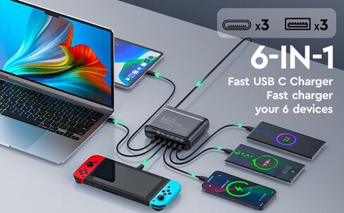 شاحن QENEQ 65 وات USB C، GaN PPS 3 منافذ قابل للطي سريع الحجم، شاحن حائط، محول سفر مع سلك تمديد قابس الولايات المتحدة/المملكة المتحدة/الاتحاد الأوروبي لأجهزة MacBook Pro/Air، iPad Pro، Galaxy S23، Dell XPS 13، iPhone 15، والمزيد in Kuwait