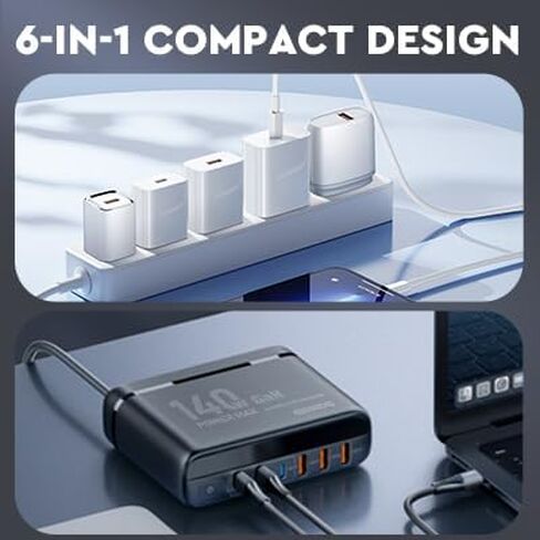 شاحن QENEQ 65 وات USB C، GaN PPS 3 منافذ قابل للطي سريع الحجم، شاحن حائط، محول سفر مع سلك تمديد قابس الولايات المتحدة/المملكة المتحدة/الاتحاد الأوروبي لأجهزة MacBook Pro/Air، iPad Pro، Galaxy S23، Dell XPS 13، iPhone 15، والمزيد in Kuwait