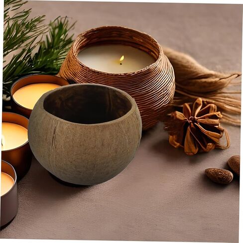 CIIEEEO COCONUT Shell حامل شمعة مجموعة DIY الصويا الشمع شمعة وعاء جوز الهند الطبيعي كأس المنزل الديكور المنزل in Saudi Arabia