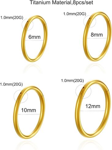 8pcs 18G Nose Rings Hoops Titanium Nose Studs Septum Clicker Ring Lip Rings Tragus Helix Cartilage Daith Rook Sleeper Earrings Gold Body Piercing Jewerly for Women Men in Saudi Arabia