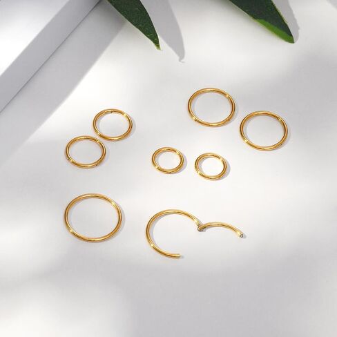 8pcs 18G Nose Rings Hoops Titanium Nose Studs Septum Clicker Ring Lip Rings Tragus Helix Cartilage Daith Rook Sleeper Earrings Gold Body Piercing Jewerly for Women Men in Saudi Arabia