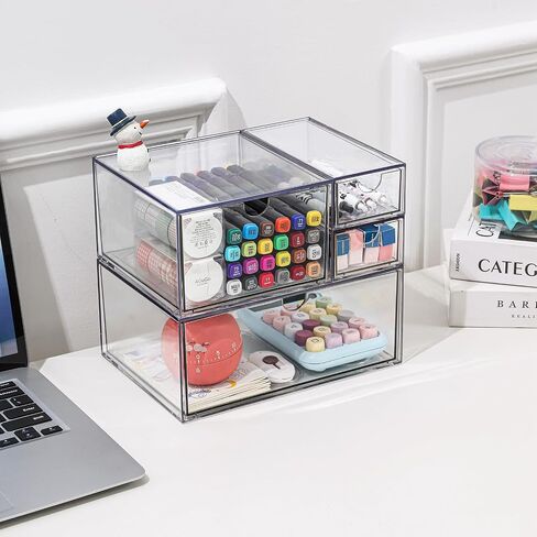 Cosmetic Desk Stackable Storage, Clear Plastic Drawer Storage With 10 Drawers, 4 Different Sizes, Suitable For Desktop, Cosmetics, Pens, Stationery, Jewelry, Crafts Storage And Organization in Saudi Arabia