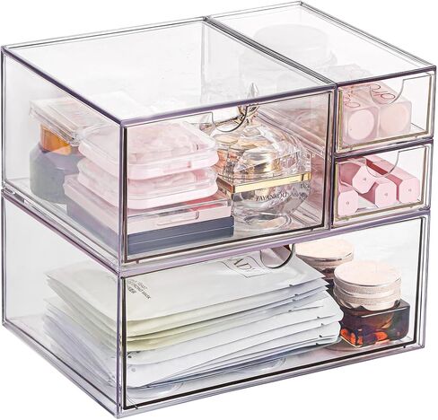 Cosmetic Desk Stackable Storage, Clear Plastic Drawer Storage With 10 Drawers, 4 Different Sizes, Suitable For Desktop, Cosmetics, Pens, Stationery, Jewelry, Crafts Storage And Organization in Saudi Arabia