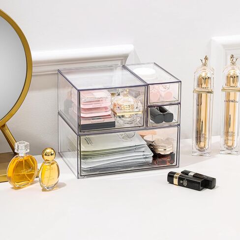 Cosmetic Desk Stackable Storage, Clear Plastic Drawer Storage With 10 Drawers, 4 Different Sizes, Suitable For Desktop, Cosmetics, Pens, Stationery, Jewelry, Crafts Storage And Organization in Saudi Arabia