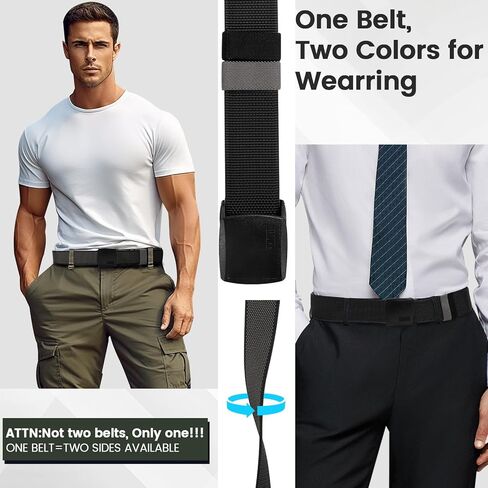 Reversible Nylon Web Belt with YKK Buckle, Metal-Free Airport Security, 49-59 Inch Adjustable Length in Kuwait
