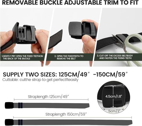 Reversible Nylon Web Belt with YKK Buckle, Metal-Free Airport Security, 49-59 Inch Adjustable Length in Kuwait