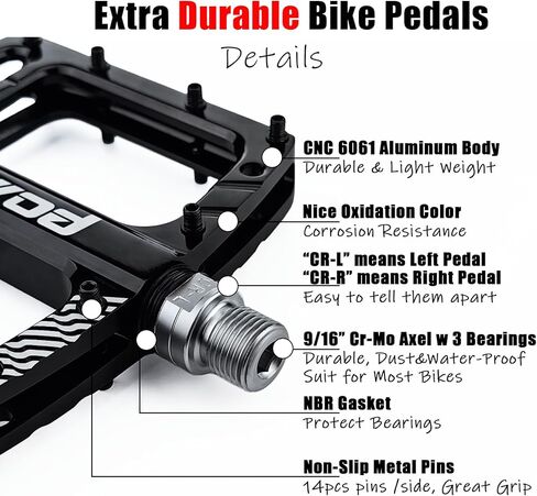 Bike Pedals Mountain Bike Adult Non-Slip CNC Aluminum Big Platform Pedal w 28 Pins 9/16" Cr-Mo Spindle 3 Sealed Ball Bearings for MTB BMX Clipless Flat Pedals Road Bike Pedals Replacement in Saudi Arabia