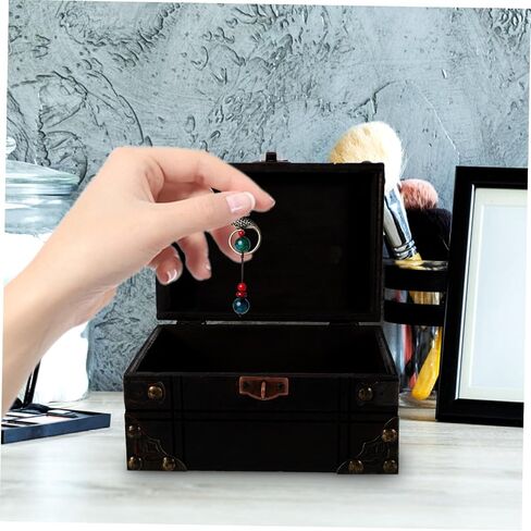 Vintage Decor Storage Box Wooden Jewelry Organizer Multipurpose Treasure Chest for Home (Multi) in Saudi Arabia
