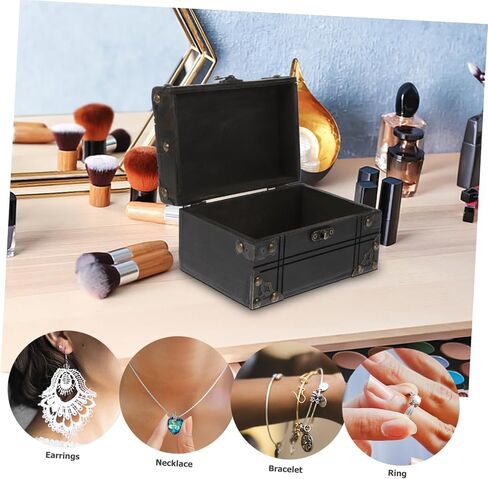 Vintage Decor Storage Box Wooden Jewelry Organizer Multipurpose Treasure Chest for Home (Grey) in Saudi Arabia