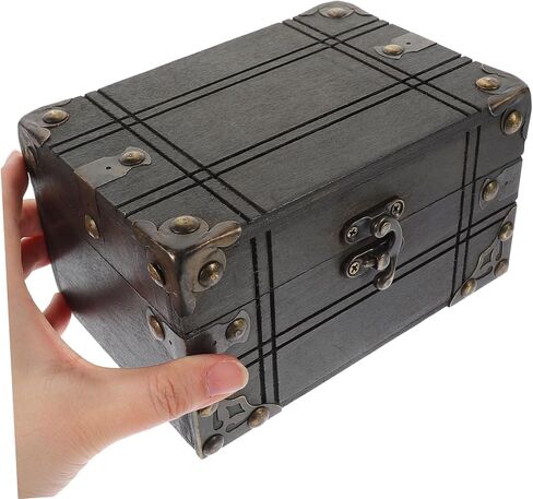 Vintage Decor Storage Box Wooden Jewelry Organizer Multipurpose Treasure Chest for Home (Grey) in Saudi Arabia