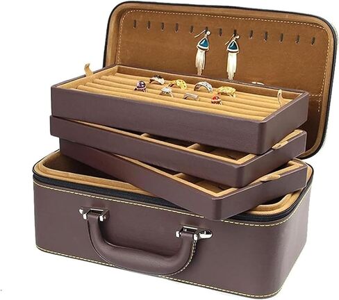 Leather Jewelry Box Organizer Multifunctional Portable Storage Box for Rings Necklaces Watches – Large Capacity Black Color in Saudi Arabia