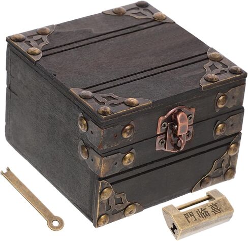 Vintage Wooden Jewelry Chest Storage Box Hinged Lid Decorative Keepsake Organizer for Rings Necklaces and Bracelets Rustic Treasure Box for Women and Girls in Saudi Arabia