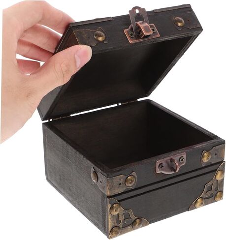 Vintage Wooden Jewelry Chest Storage Box Hinged Lid Decorative Keepsake Organizer for Rings Necklaces and Bracelets Rustic Treasure Box for Women and Girls in Saudi Arabia
