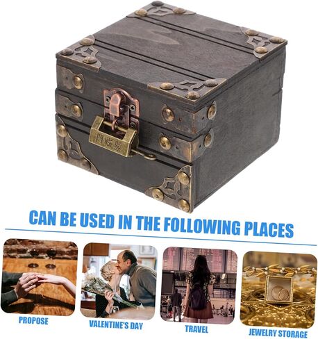 Vintage Wooden Jewelry Chest Storage Box Hinged Lid Decorative Keepsake Organizer for Rings Necklaces and Bracelets Rustic Treasure Box for Women and Girls in Saudi Arabia