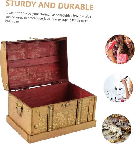 Ciieeo Rustic Antique Wooden Pirate Treasure Chest Jewelry Storage Box Small Vintage Keepsake Organizer for Bracelets Earrings Necklaces Display and Travel in Saudi Arabia