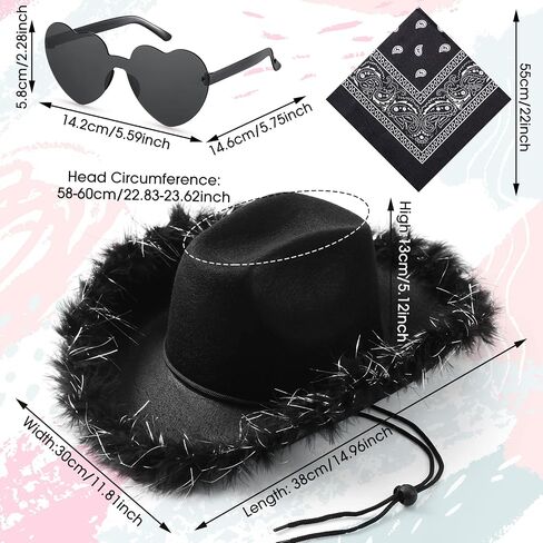 24 Pack Cowgirl Hats with Paisley Bandana and Heart Glasses Set, Fluffy Feather Boa Cowgirl Cowboy Hats for Party in Saudi Arabia