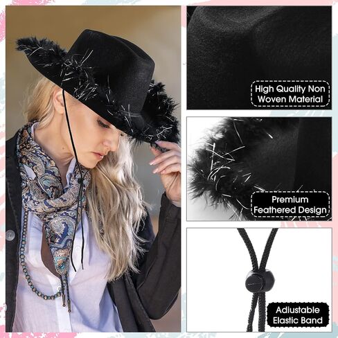 24 Pack Cowgirl Hats with Paisley Bandana and Heart Glasses Set, Fluffy Feather Boa Cowgirl Cowboy Hats for Party in Saudi Arabia
