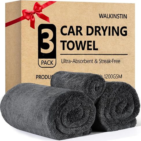 3-Pack 1200 GSM Car Drying Towels – Microfiber Towels for Cars 35"x 24" & 16"x 16", Extra Large Super Absorbent Microfiber Drying Towel Detailing Supplies for Car and Trucks, No Streaks & Scratches in Saudi Arabia