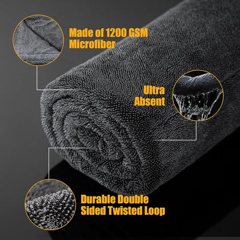 3-Pack 1200 GSM Car Drying Towels – Microfiber Towels for Cars 35"x 24" & 16"x 16", Extra Large Super Absorbent Microfiber Drying Towel Detailing Supplies for Car and Trucks, No Streaks & Scratches in Saudi Arabia
