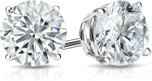 Belacqua Lab Grown Diamond Stud Earrings in 14K White Gold, Round Cut, 1/4 to 4 Carat, F Color, VS Clarity, Prong Setting, Push Back, Fine Jewelry for Women, Gift Box Included in Saudi Arabia
