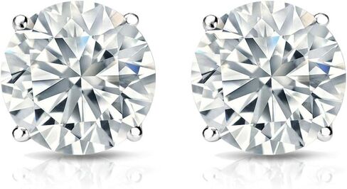 Belacqua Lab Grown Diamond Stud Earrings in 14K White Gold, Round Cut, 1/4 to 4 Carat, F Color, VS Clarity, Prong Setting, Push Back, Fine Jewelry for Women, Gift Box Included in Saudi Arabia