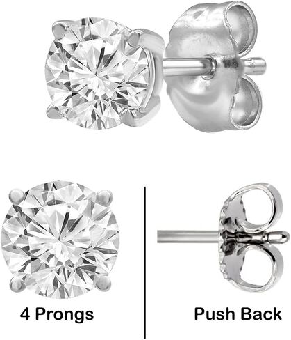 Belacqua Lab Grown Diamond Stud Earrings in 14K White Gold, Round Cut, 1/4 to 4 Carat, F Color, VS Clarity, Prong Setting, Push Back, Fine Jewelry for Women, Gift Box Included in Saudi Arabia