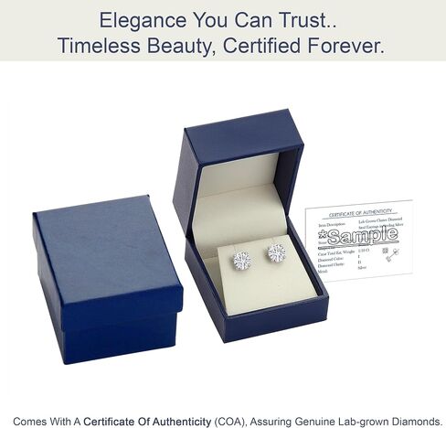 Belacqua Lab Grown Diamond Stud Earrings in 14K White Gold, Round Cut, 1/4 to 4 Carat, F Color, VS Clarity, Prong Setting, Push Back, Fine Jewelry for Women, Gift Box Included in Saudi Arabia