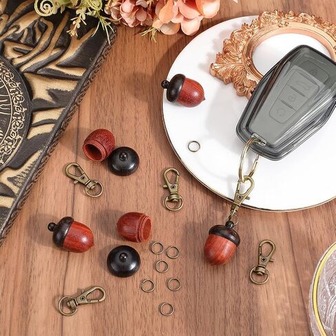 SUNNYCLUE 20 قطعة DIY 5 مجموعات من قلادة البلوط الخشبية سلسلة المفاتيح صنع عدة الخشب الطبيعي الجوزة الجوز مربع غطاء المسمار المعلقات القابلة للفتح جراد البحر المشابك تقسيم حلقات القفز لسلاسل المفاتيح عقد الشعر رماد الأسنان in Saudi Arabia