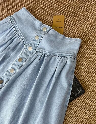 Utcoco Women's High Weavt Long Denim Skirt Button Down Swing A-Line Jean Maxi Tkirt مع جيوب in Saudi Arabia