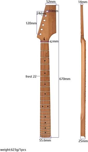 Ogdni Electric Guitar Neck 22 Frets Maple Fingerboard for ST Guitar Parts Replacement Yellow in Saudi Arabia