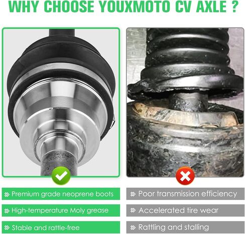 Youxmoto Front Left/Right CV Axle & Wheel Bearing Kit for Kawasaki Mule 2510 3010 4010 4x4 Diesel (KAF620 KAF950) 2001 2002 2003 2004 2005 2006-2022; 4340 Chromoly Stee CV Axle Drive Shaft in Kuwait