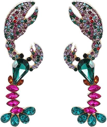 Red Rhinestone Crayfish Dangle Earrings for Women Girls Lobster Crystal Drop Dangling Studs Earing Cartilage Tragus Piercing Post Pin Lightweight Cute Birthday Halloween Christmas Theme Party Jewelry Gifts in Saudi Arabia