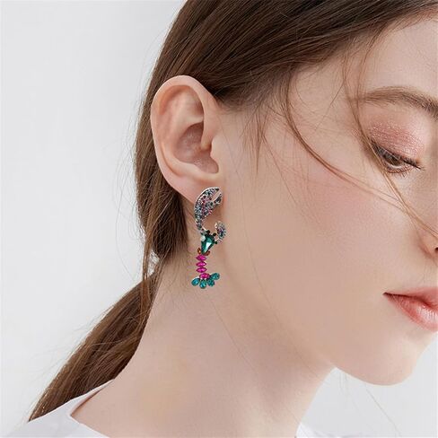 Red Rhinestone Crayfish Dangle Earrings for Women Girls Lobster Crystal Drop Dangling Studs Earing Cartilage Tragus Piercing Post Pin Lightweight Cute Birthday Halloween Christmas Theme Party Jewelry Gifts in Saudi Arabia