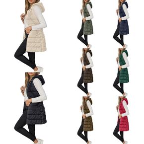 Long Puffer Vest Women Winter Warm Long Quilted Sleeveless Jackets with Pockets Fall Fashion Zip Up Puffy Vests Outerwear in Saudi Arabia