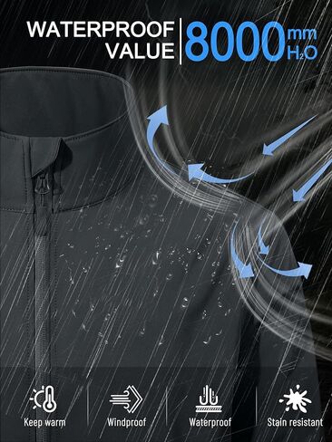 ZITY Men's Lightweight Softshell Jacket Warm Fleece Lined Waterproof Rain Jacket Windbreaker Windproof Soft Shell Outdoor in Kuwait