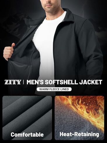 ZITY Men's Lightweight Softshell Jacket Warm Fleece Lined Waterproof Rain Jacket Windbreaker Windproof Soft Shell Outdoor in Kuwait