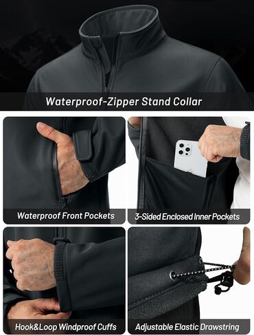 ZITY Men's Lightweight Softshell Jacket Warm Fleece Lined Waterproof Rain Jacket Windbreaker Windproof Soft Shell Outdoor in Kuwait
