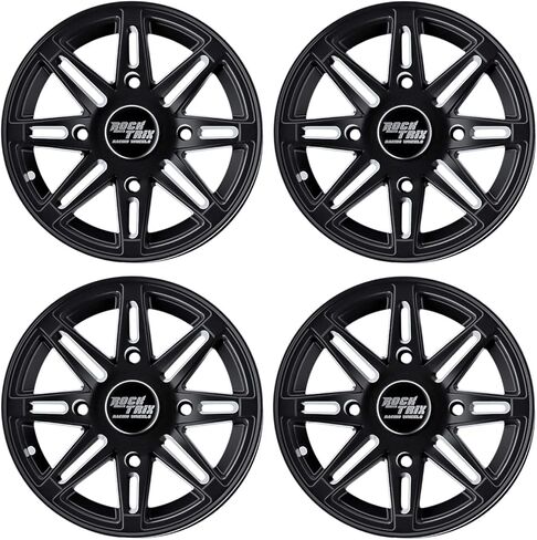 RockTrix RT103 4pc 12in ATV Wheels 4x110 Rims, 12x7, 5+2 Offset, For ATV UTV with IRS (Independent Rear Suspension), Compatible with Bombardier Honda Kawasaki Yamaha Suzuki 4/110 (Set of 4) in Saudi Arabia