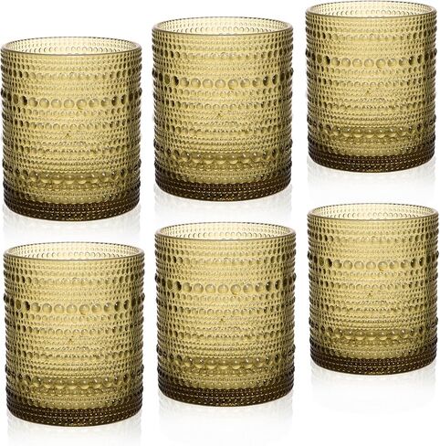 نظارات الكوكتيل 10 أونصة من Hobnail مجموعة أكواب الشرب مكونة من 6 قطع، أدوات زجاجية عتيقة، أكواب زجاجية مزخرفة، نظارات مائية، مجموعة نظارات جوبيتر للأزياء القديمة، شفافة in Kuwait