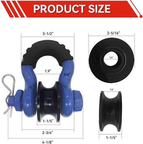 2 Pack 3/4" D Ring Shackle with Towing Pulley,41887lbs Breaking Strength for Off Road ATV UTV Truck Tractor (Red) in Saudi Arabia