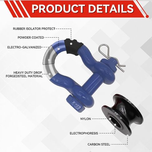 2 Pack 3/4" D Ring Shackle with Towing Pulley,41887lbs Breaking Strength for Off Road ATV UTV Truck Tractor (Red) in Saudi Arabia
