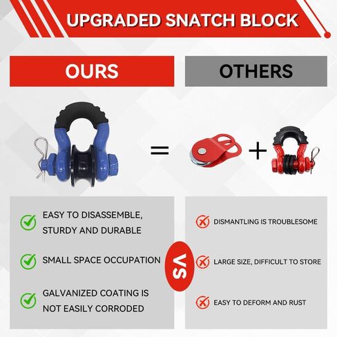 2 Pack 3/4" D Ring Shackle with Towing Pulley,41887lbs Breaking Strength for Off Road ATV UTV Truck Tractor (Red) in Saudi Arabia